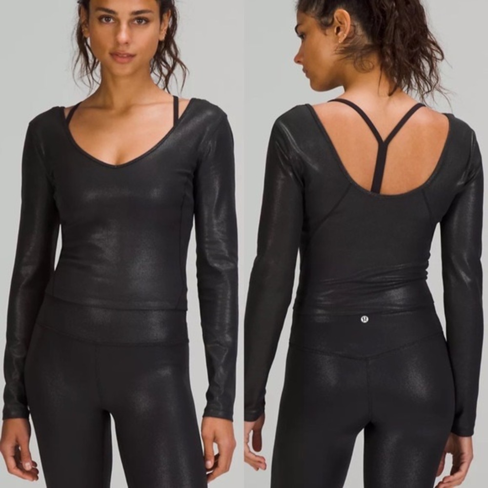 NWT Lululemon Align Long Sleeve Black Shine Crop Top Shirt size 8